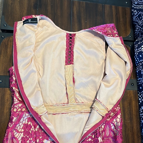 Women's Sleeveless Lace Floral -Cocktail. Knee  Length for Party. Pink.Size L. - Picture 12 of 16